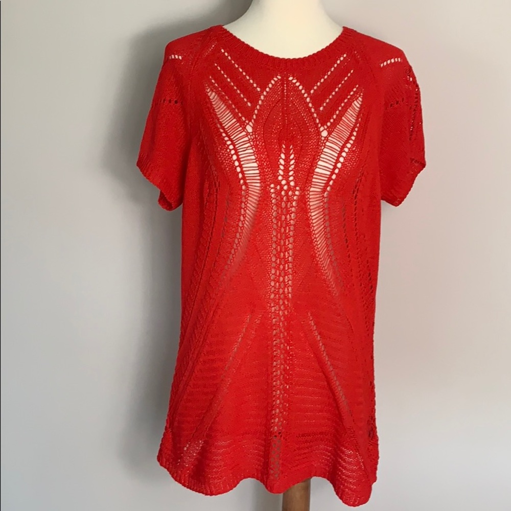 4/$20 🍊Fever red sweater crochet open weave L